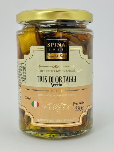 Spina Sapori di Puglia Tris di Ortaggi Secchi Trio aus getrocknetem Gemüse mit nativem Olivenöl extra 330 g