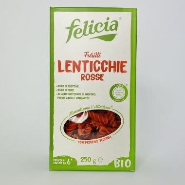Glutenfreie Nudeln aus roten Linsen Fusilli Felicia bio 250g