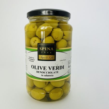 Spina Sapori Italienische grüne Oliven in Salzlake gebohrt 520 g