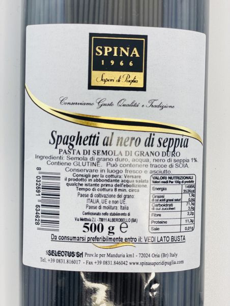 Spina Sapori handwerkliche italienische Pasta mit Tintenfischtinte 500 g