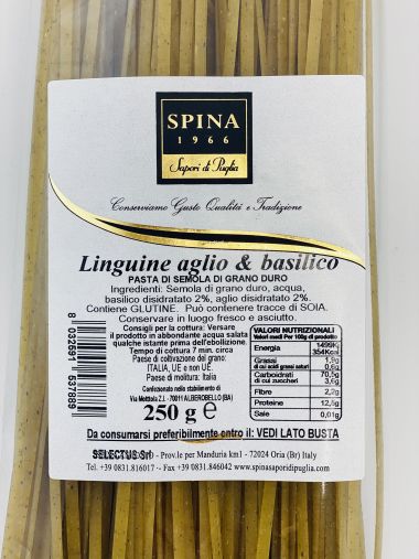 Spina Sapori handwerklich hergestellte Nudeln mit Knoblauch und Basilikum 250 g