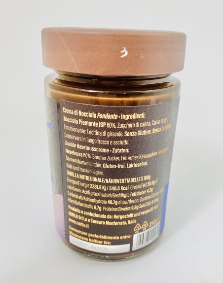Krem czekoladowo-orzechowy Corilu Fondente 60% orzechów laskowych z Piemontu IGP